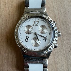 Swatch Irony YCS511GC Dreamwhite Chronograph Wristwatch With Date NEW BATTERY